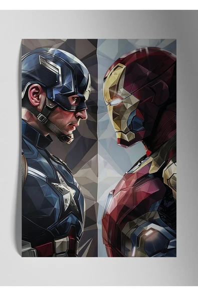 Civil War Captain Amerika İron Man Marvel - Metal Poster Tablo ürün görseli 1