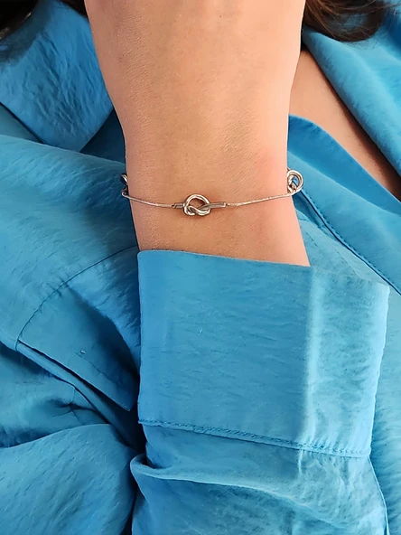 Düğüm Model Silver Renk Bileklik - Resim 4