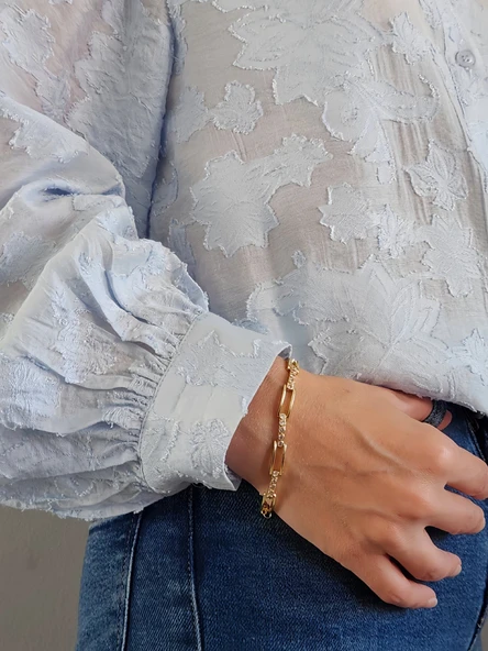 Dikdörtgen Model Elmas Görünümlü Gold Çelik Bileklik - Resim 2