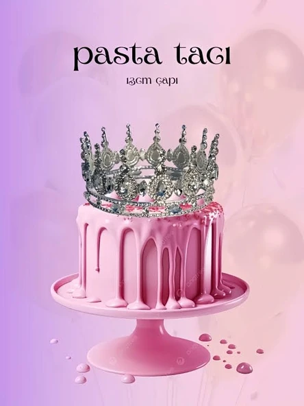 Pasta Tacı Doğum Günü Tacı Kraliçe Tacı PastaTacı Kına Düğün Tacı Üç Damla Gümüş Kaplama 13cm ürün görseli 1