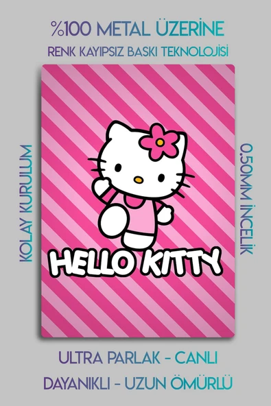 Metal Baskı - Hello Kitty, Pembe Temalı, Parlak Poster - Resim 2