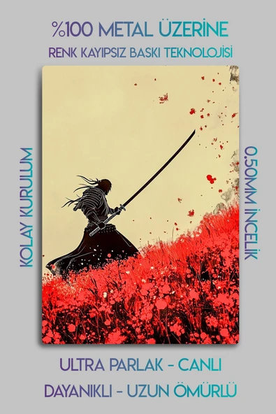 Metal Baskı - Samuray, Dekoratif Samurai Anime Tablo - Resim 2