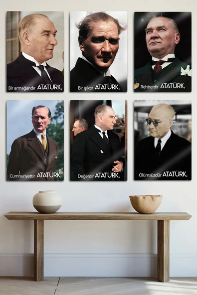 Metal Baskı - Mustafa Kemal Atatürk, Bir Değerdir Yazılı, 6'lı Dekoratif Tablo ürün görseli 1