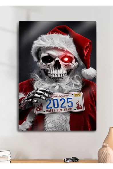 Happy New Year, Mutlu Yıllar Kurukafa Noel - Metal Tablo ürün görseli 1