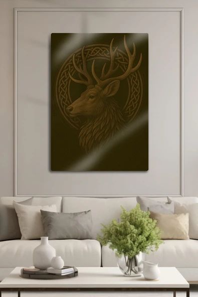 Metal Baskı - Mitolojik Geyik Desenli Dekoratif Tablo ürün görseli 1