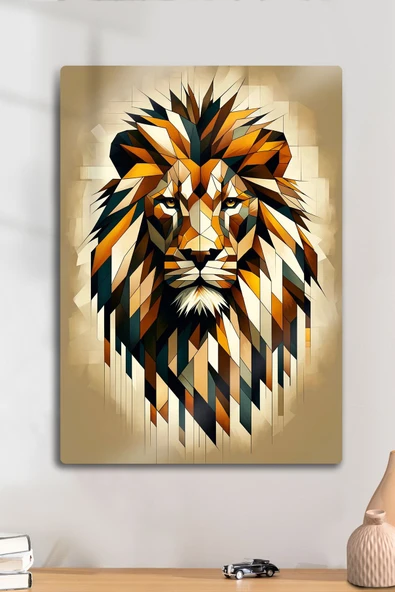 Metal Baskı - Dekoratif Aslan Lion Sarı Kırmızı Tablo ürün görseli 1