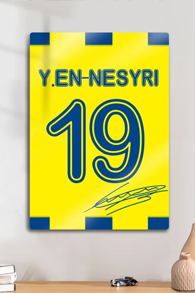 Metal Baskı - İmzalı Yusuf en-Nesyri, Sarı Lacivert Taraftar, Dekoratif Tablo ürün görseli 1