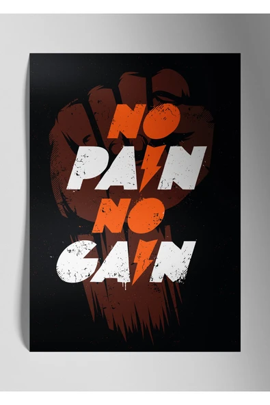 Metal Baskı Parlak Fitness Motivasyon Duvar Tablosu - No Pain No Gain ürün görseli 1