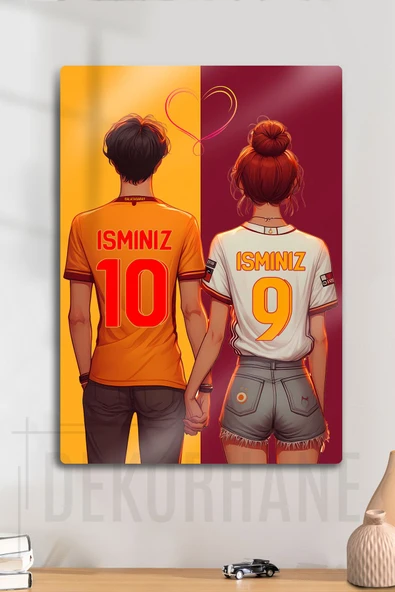 Metal Baskı - Kişiye Özel Sevgili Tablosu, Sarı Kırmızı ürün görseli 1