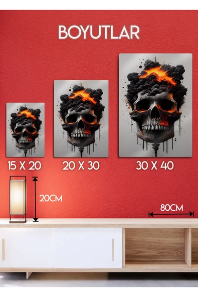 Fire Skull - Yanan Kurukafa - Metal Tablo - Resim 3