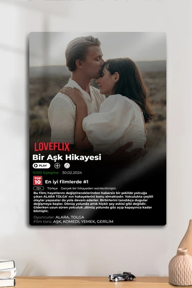 Kişiye Özel Film Tablosu - Loveflix, Hediyelik Sevgili Metal Tablo ürün görseli 1