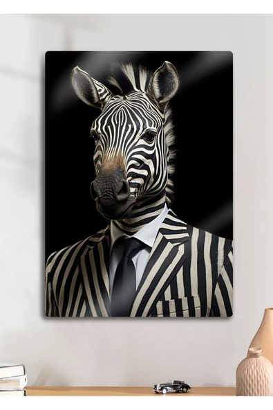 Takım Elbiseli Zebra, Çizgili - Sanatsal Metal Hayvan Tablosu ürün görseli 1