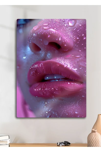 Dudak, Lip Gloss - Sanatsal Kadın Metal Tablosu ürün görseli 1