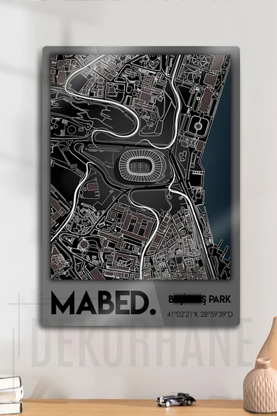 Metal 3D Baskı - Mabed Stadyum Kordinatlı, Siyah Beyaz Kara Kartal Taraftar Tablosu ürün görseli 1