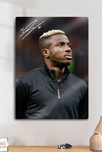 Metal Baskı - İmzalı Victor Osimhen, Taraftar Futbol Poster, Dekoratif Tablo ürün görseli 1