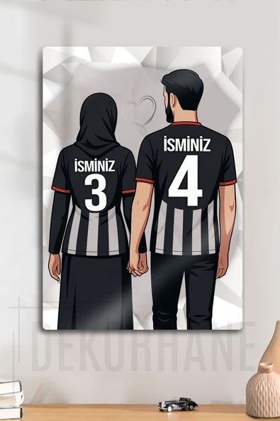 Metal Baskı - Kişiye Özel Siyah Beyaz, Kara Kartal, Tesettür Sevgili Tablosu, Türban ürün görseli 1