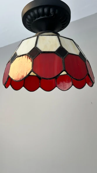 Yüceeller Tavan Vitray Avize 25cm 10" Kırmızı - Resim 2