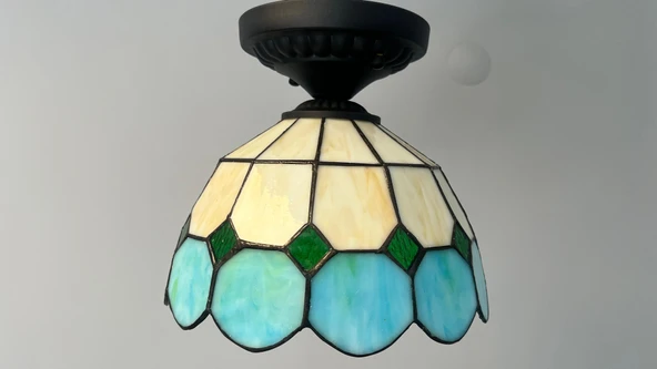Yüceeller Tavan Vitray Avize 25cm 10" Yeşil ürün görseli 1