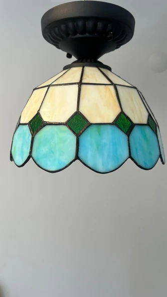 Yüceeller Tavan Vitray Avize 25cm 10" Yeşil - Resim 4