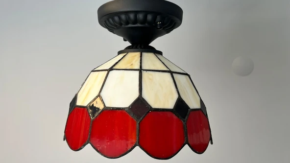 Yüceeller Tavan Vitray Avize 25cm 10" Kırmızı ürün görseli 1