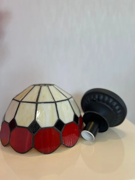 Yüceeller Tavan Vitray Avize 25cm 10" Kırmızı - Resim 3