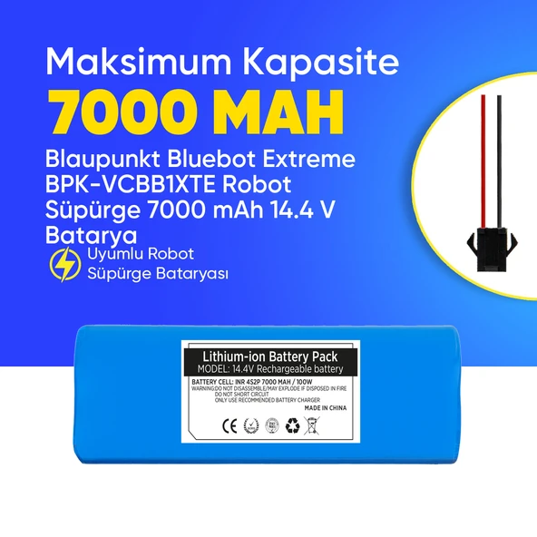 Blaupunkt Bluebot Extreme BPK-VCBB1XTE Robot Süpürge 7000 mAh 14.4 V  Batarya – Orjinal Uyumlu Uzun Ömürlü, Yüksek Performans Pil ürün görseli 1