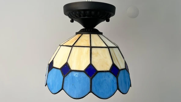 Yüceeller Tavan Vitray Avize 25cm 10" Mavi ürün görseli 1