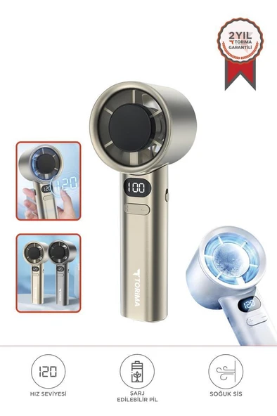 Torima F-21 Altın Dijital Ekranlı 120 Hız Ayarlı Taşınabilir Mini Fan ürün görseli 1