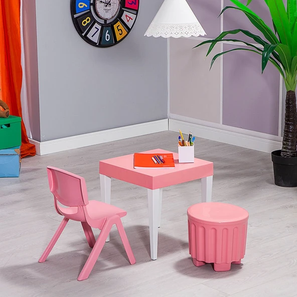 Junior Çocuk Kare Aktivite Masa Seti - Pembe - Resim 3