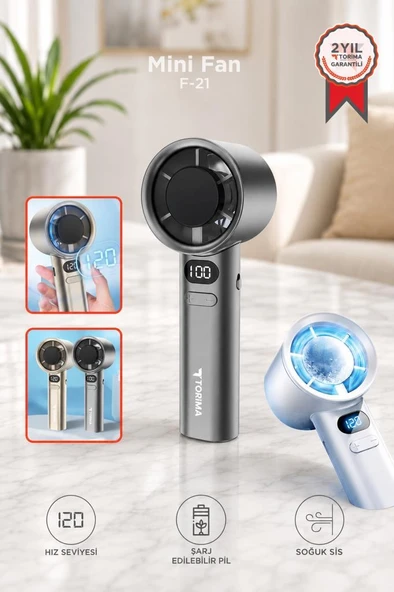 Şarjlı El Vantilatörü 120 Hız Ayarlı Taşınabilir Mini Fan F21 Gümüş ürün görseli 1