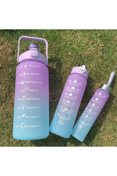 Motivasyonel 3 Lü Set Su Matarası 2 Lt 900 ml 600 ml Tritan Spor Salonu Suluk ürün görseli 1
