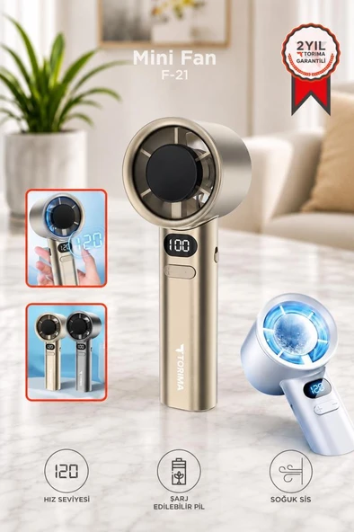 Şarjlı El Vantilatörü 120 Hız Ayarlı Taşınabilir Mini Fan F21 Altın ürün görseli 1