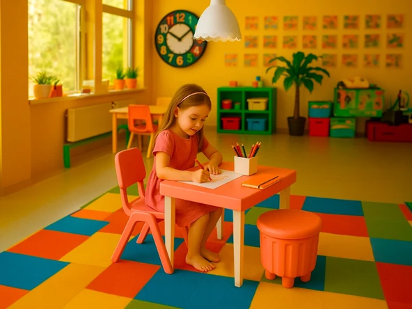 Junior Çocuk Kare Aktivite Masa Seti - Pembe ürün görseli 1