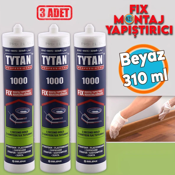 Montaj Yapıştırıcı 310 ml Beyaz Mutfak Banyo Ahşap Dolap Beton Fayans Mermer Çok Amaçlı 3 Adet ürün görseli 1