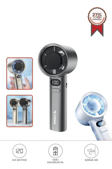 Torima F-21 Gümüş Dijital Ekranlı 120 Hız Ayarlı Taşınabilir Mini Fan ürün görseli 1