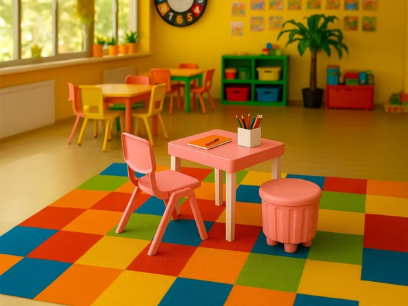 Junior Çocuk Kare Aktivite Masa Seti - Pembe - Resim 2