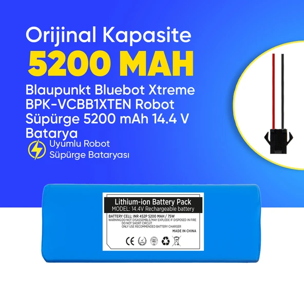 Blaupunkt Bluebot Xtreme BPK-VCBB1XTEN Robot Süpürge 5200 mAh 14.4 V  Batarya – Orjinal Uyumlu Uzun Ömürlü, Yüksek Performans Pil ürün görseli 1