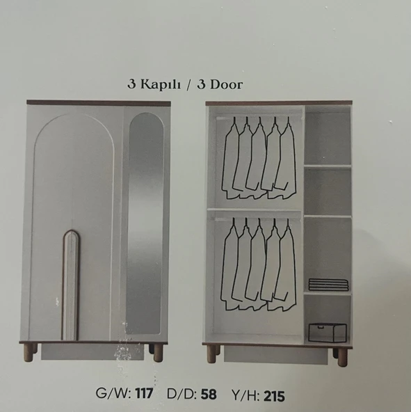 KOSOVA MDF 3 KAPILI DOLAP - Resim 2