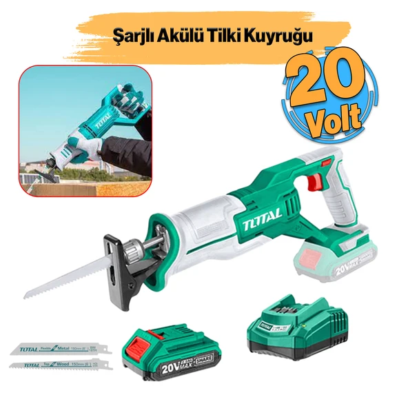 Total Şarjlı Akülü Tilki kuyruğu Testere Ahşap Metal Kemik Kesme 20 Volt 2.0 Ah 110 mm TRSLI11521 ürün görseli 1