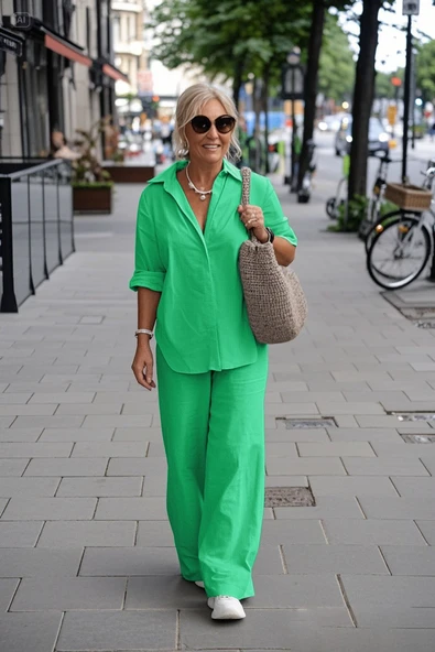 Keten Günlük Yeşil İkili Takım Alt Üst ürün görseli 1