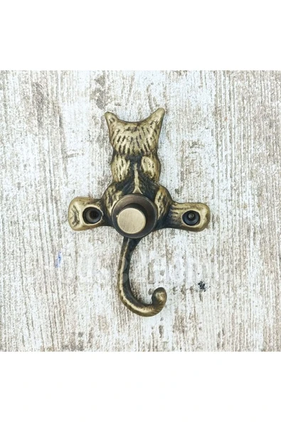 HOUSE2HOME El Yapımı Pirinç Kedi Kapı Zili. Antik Sarı ürün görseli 1