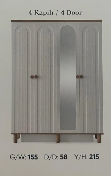 YAKUT MDF 4 KAPILI DOLAP ürün görseli 1