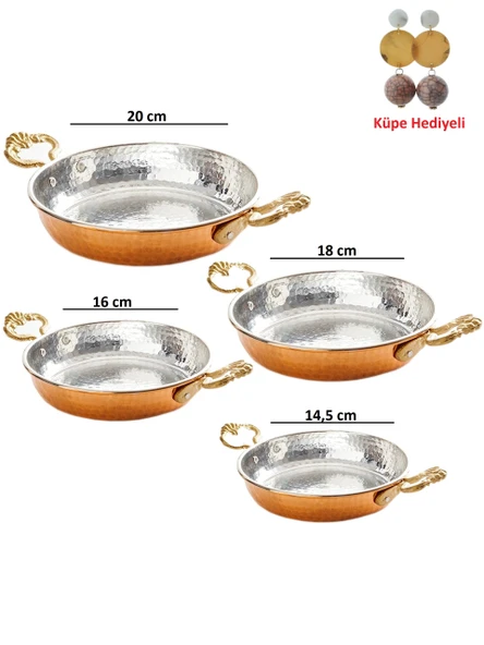 Bakır Dövme 4 lü Tava Seti Küpe Hediyeli ürün görseli 1