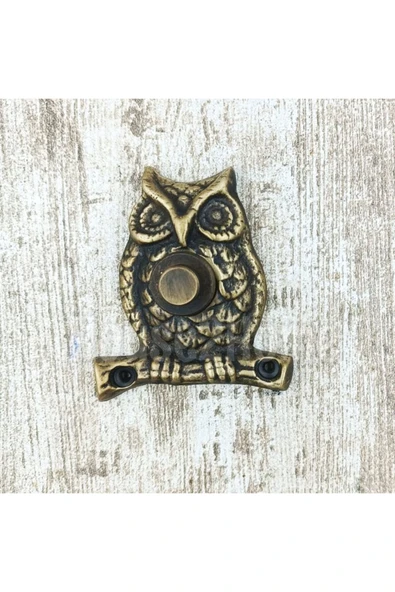 HOUSE2HOME El Yapımı Pirinç Baykuş Kapı Zili. Antik Sarı ürün görseli 1