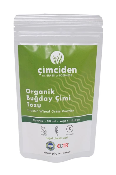 Çimciden Organik Buğday Çimi Tozu 60 gr - 15 Servis / Organic Wheat Grass Powder ürün görseli 1
