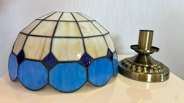 Yüceeller Tavan Vitray Eskitme Avize 30cm 12" Mavi ürün görseli 1