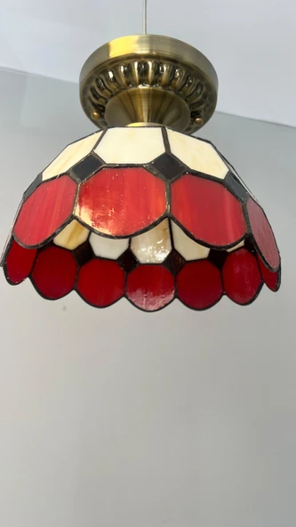 Yüceeller Tavan Vitray Eskitme Avize 30cm 12" Kırmızı ürün görseli 1
