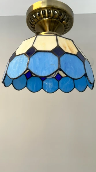 Yüceeller Tavan Vitray Eskitme Avize 30cm 12" Mavi - Resim 3