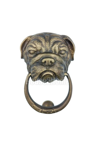 HOUSE2HOME El Yapımı Pirinç Buldoğ Köpek Kapı Tokmağı Antik Sarı ürün görseli 1