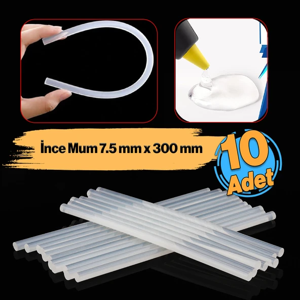 İnce Mum Silikon 7.4 mm Uzunluk 30 cm Çubuk Sıcak Silikon Hobi Eşya Maket Yapıştırma Slikon 10 ADET ürün görseli 1